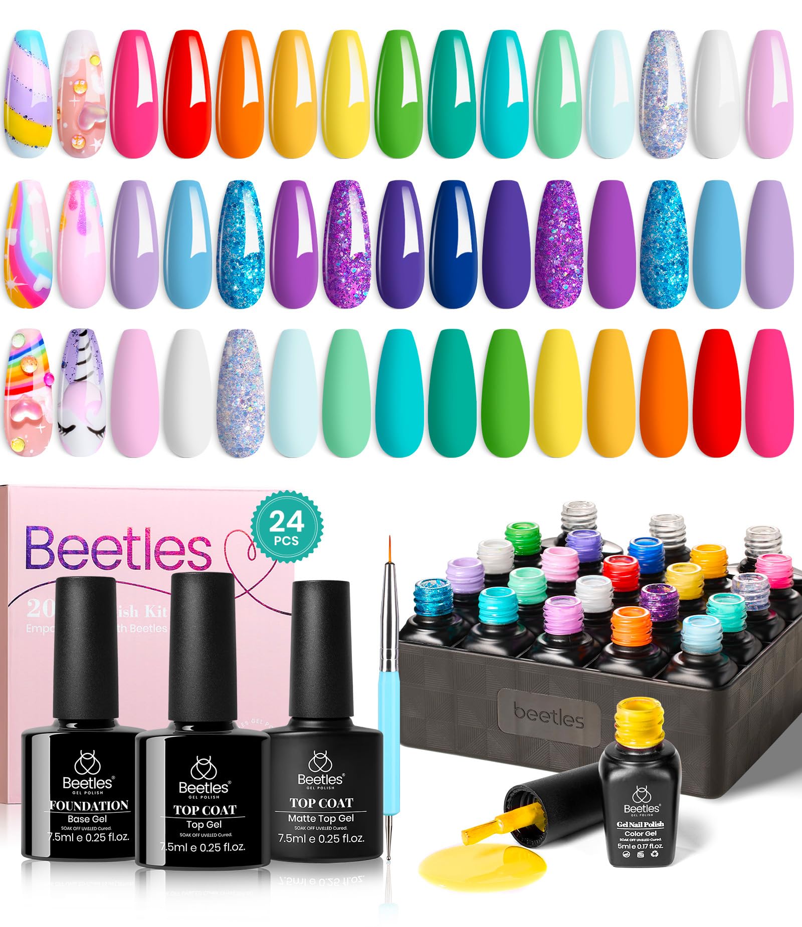 Foto 2 pulgar | Set De Esmaltes De Uñas Beetles Pastel Gel, 24 Unidades, Con Capa Superior Y Base - Venta Internacional.