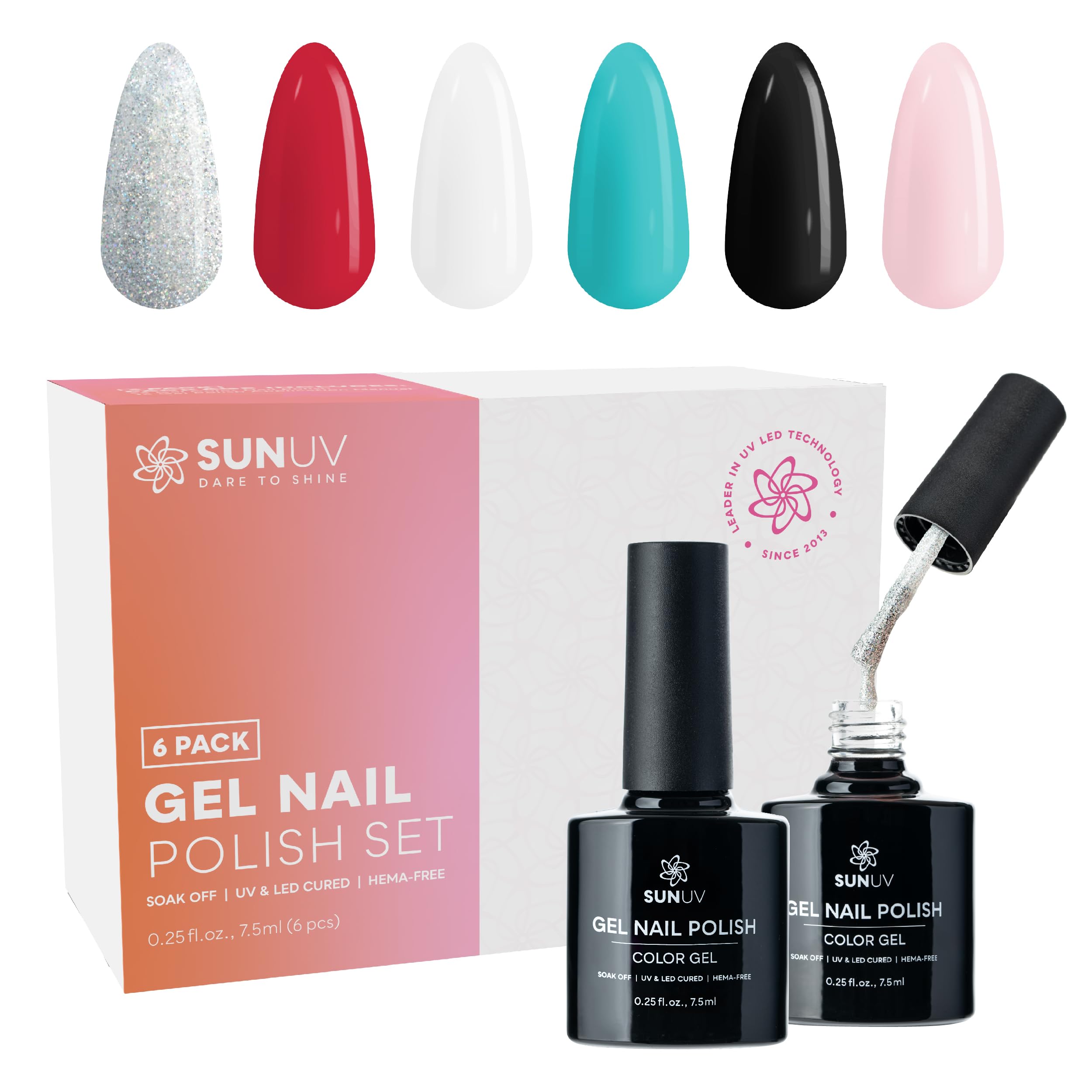 Foto 2 pulgar | Kit De Esmalte De Uñas En Gel Sunuv Hema Free, 6 Colores Con Lámpara Uv - Venta Internacional.