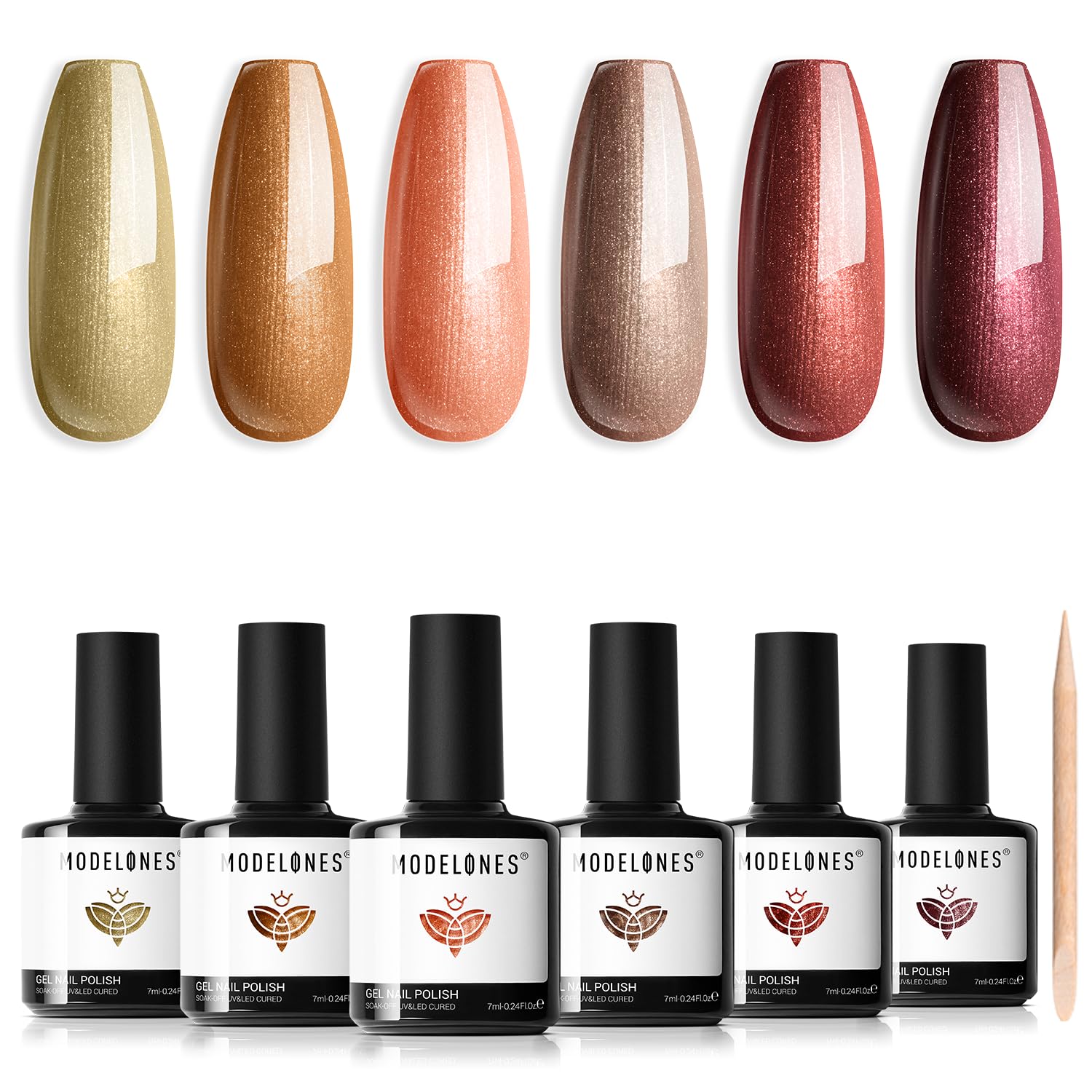 Set De Esmaltes De Uñas En Gel Modelones, 6 Colores, Marrón Perla Y Naranja - Venta Internacional.