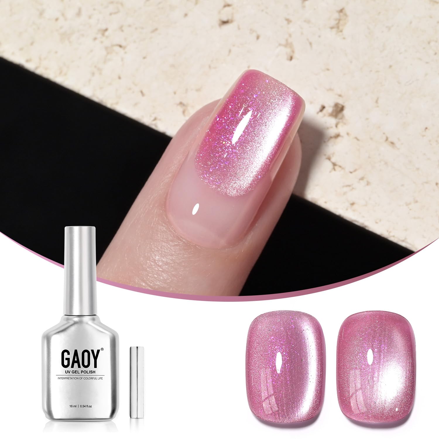 Foto 2 pulgar | Esmalte De Uñas Gaoy Pink Cat Eye Gel, 16 Ml, Holográfico Con Imán - Venta Internacional.