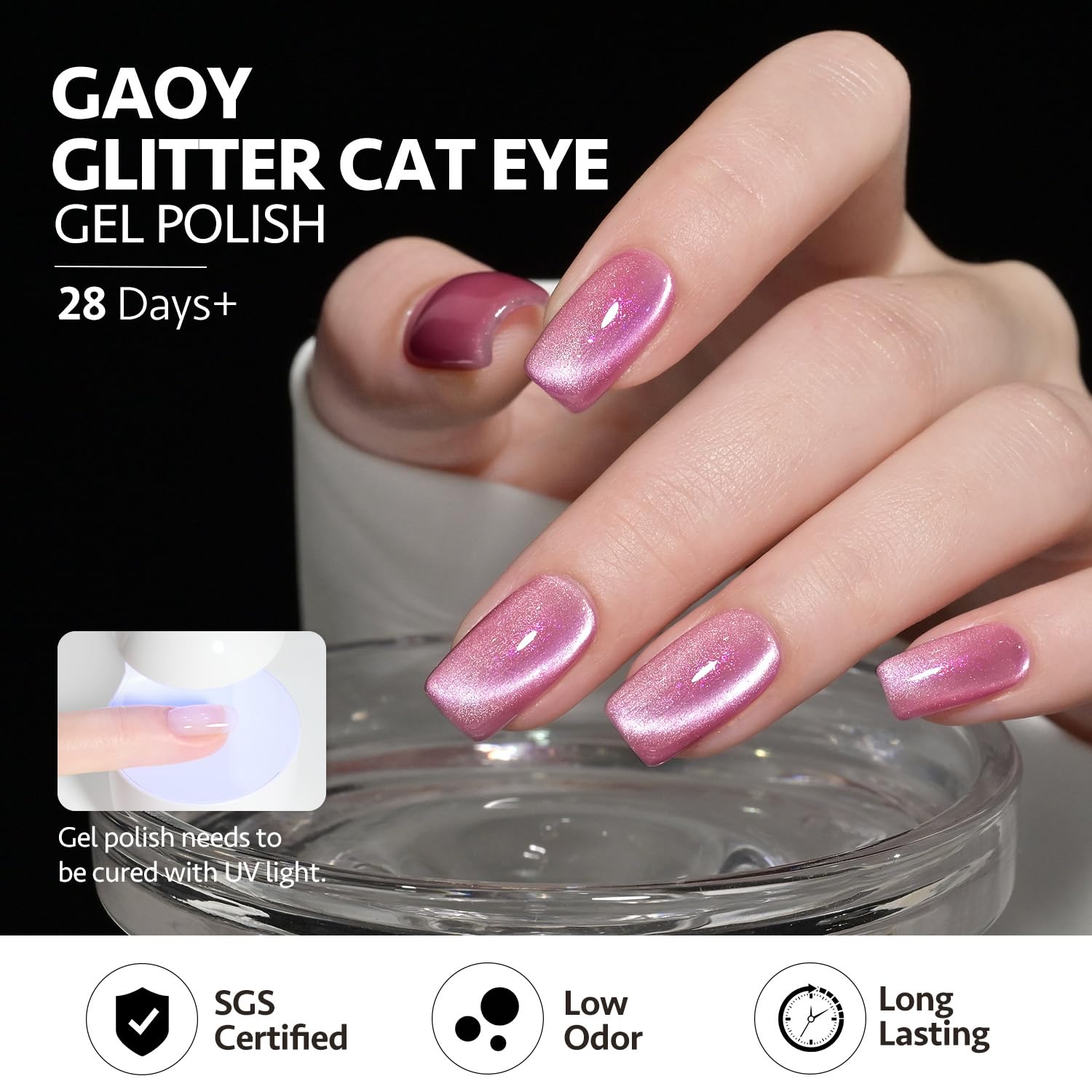Foto 6 pulgar | Esmalte De Uñas Gaoy Pink Cat Eye Gel, 16 Ml, Holográfico Con Imán - Venta Internacional.