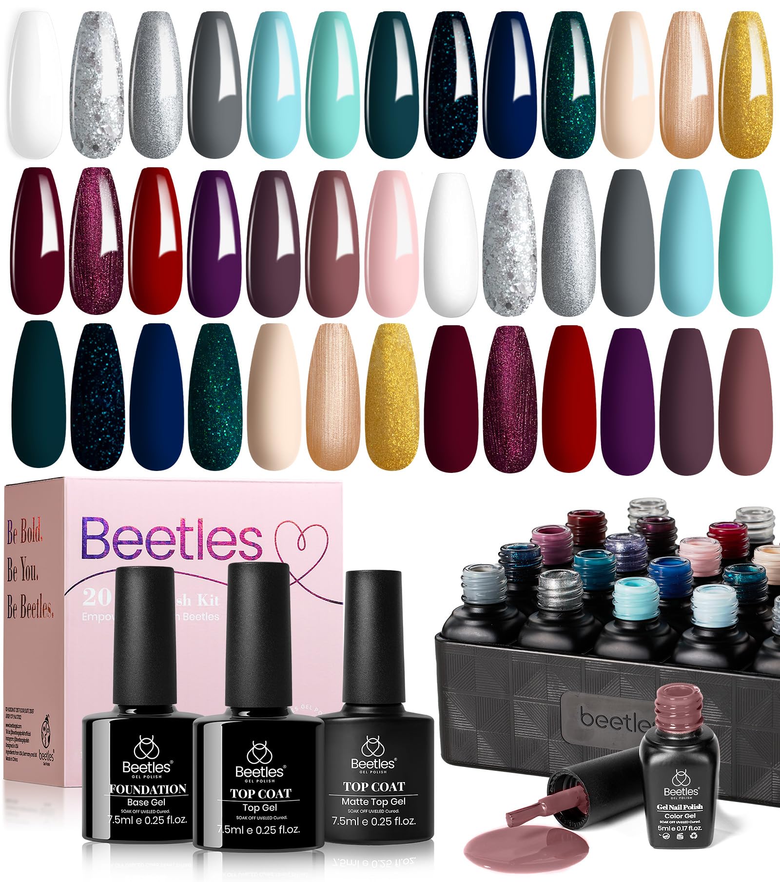 Kit De Esmalte En Gel Beetles Free Spirit Collection, 20 Unidades - Venta Internacional.