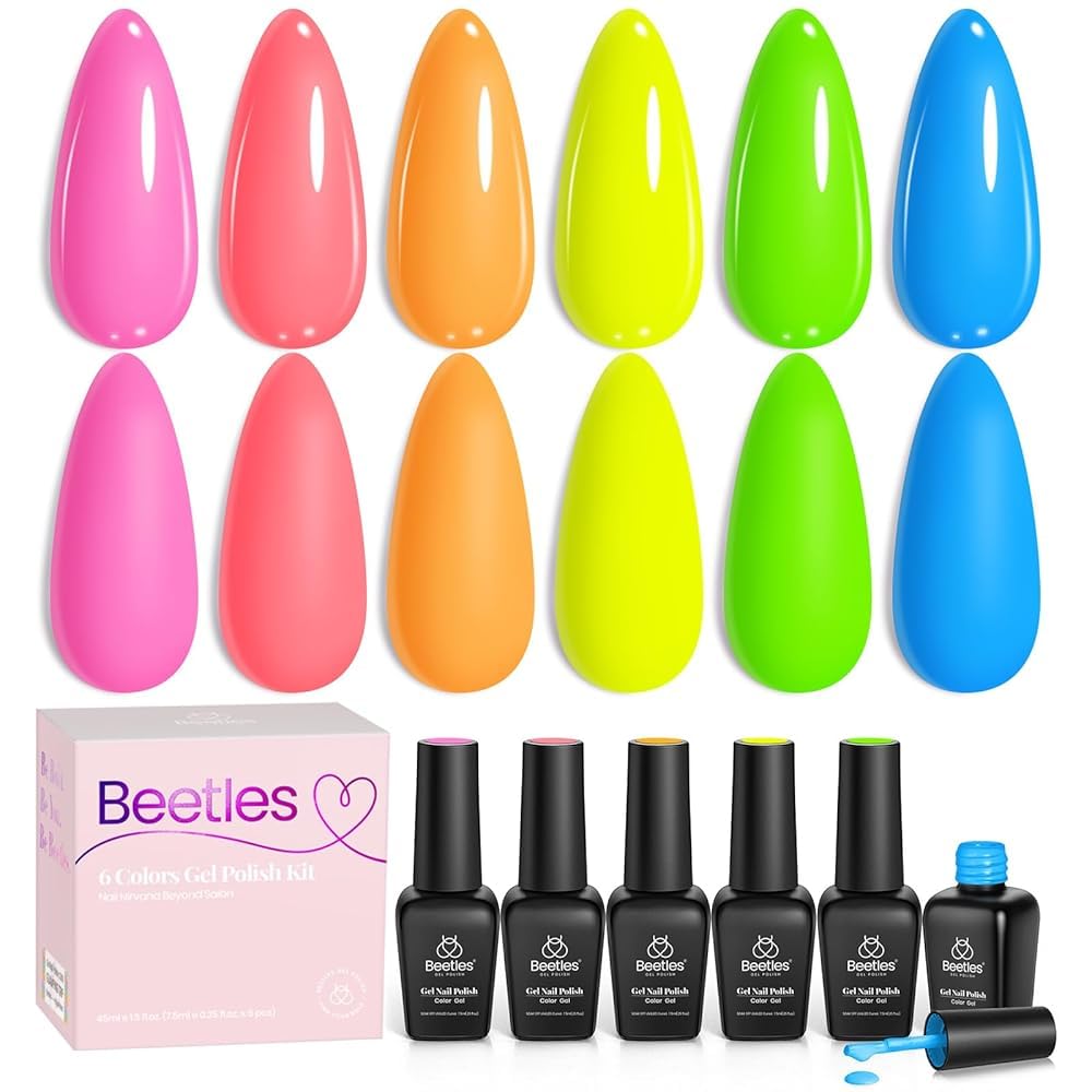 Foto 2 pulgar | Set De Esmaltes De Uñas Beetles Neon Gel Bright Rainbow, 6 Colores - Venta Internacional.
