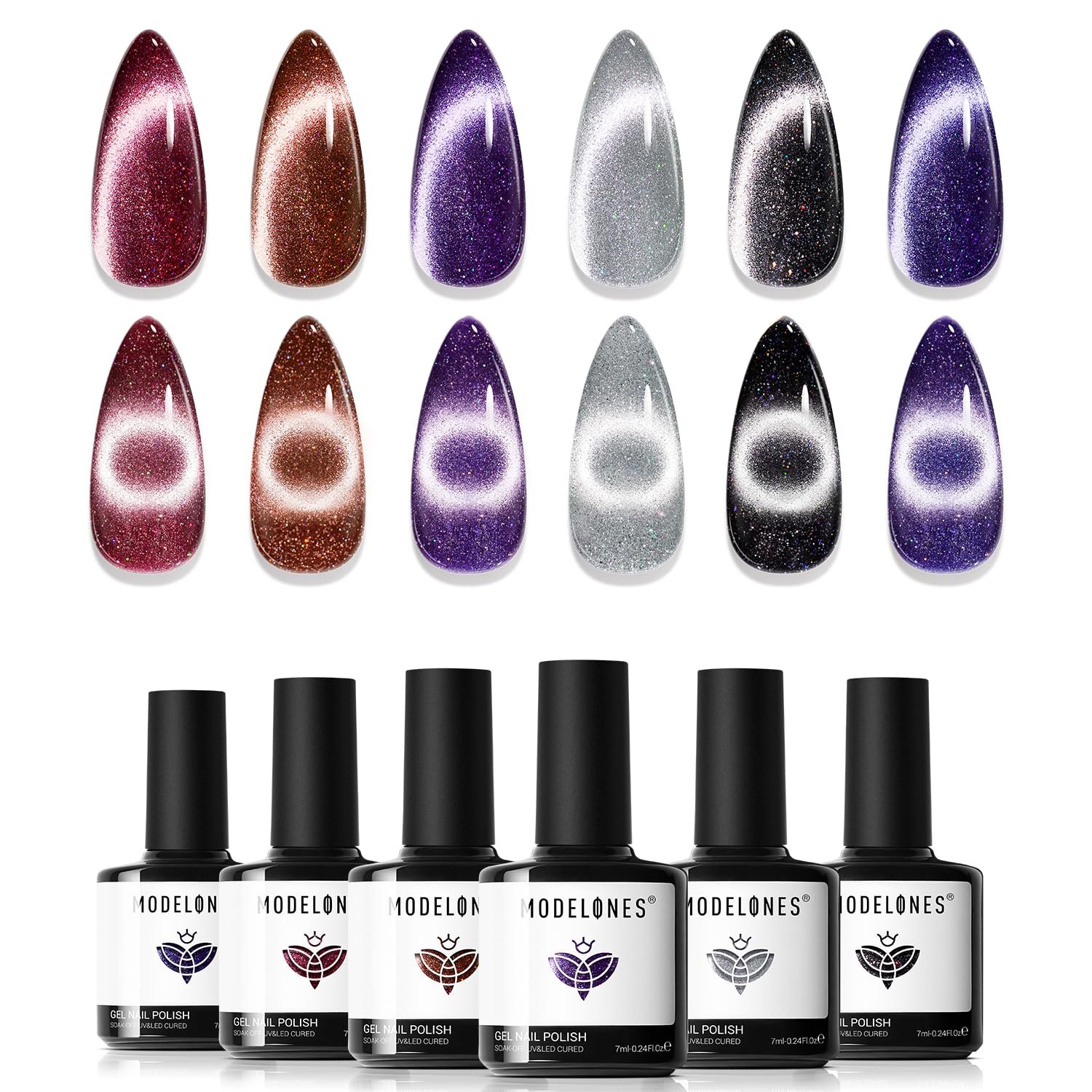 Foto 2 pulgar | Set De Esmaltes De Uñas Modelones Cat Eye Gel, 6 Colores, 7 Ml, Con Imán - Venta Internacional.