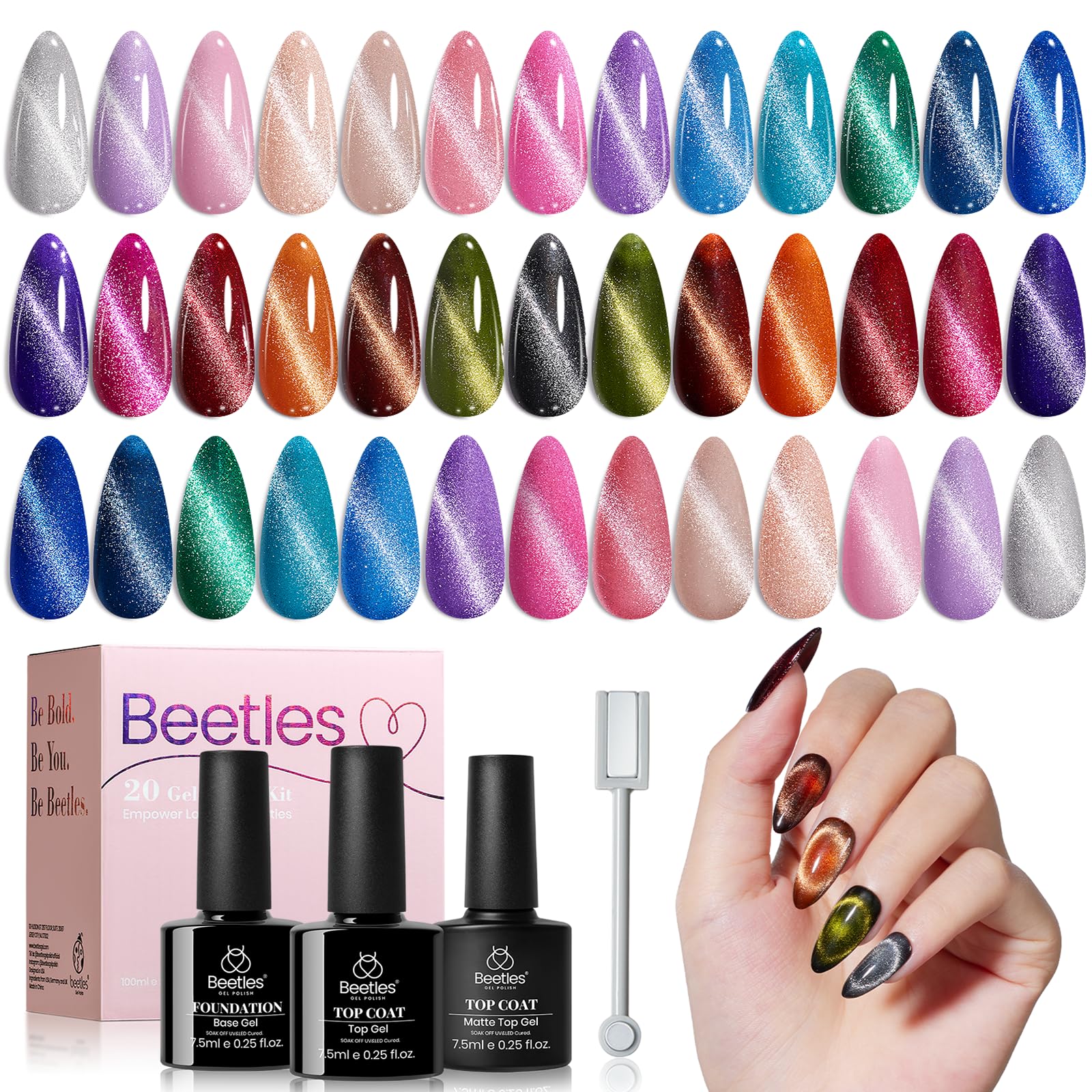 Foto 2 pulgar | Set De Esmaltes De Uñas Beetles En Gel Para Ojos De Gato, 20 Colores, Con Base Y Capa Superior - Venta Internacional.