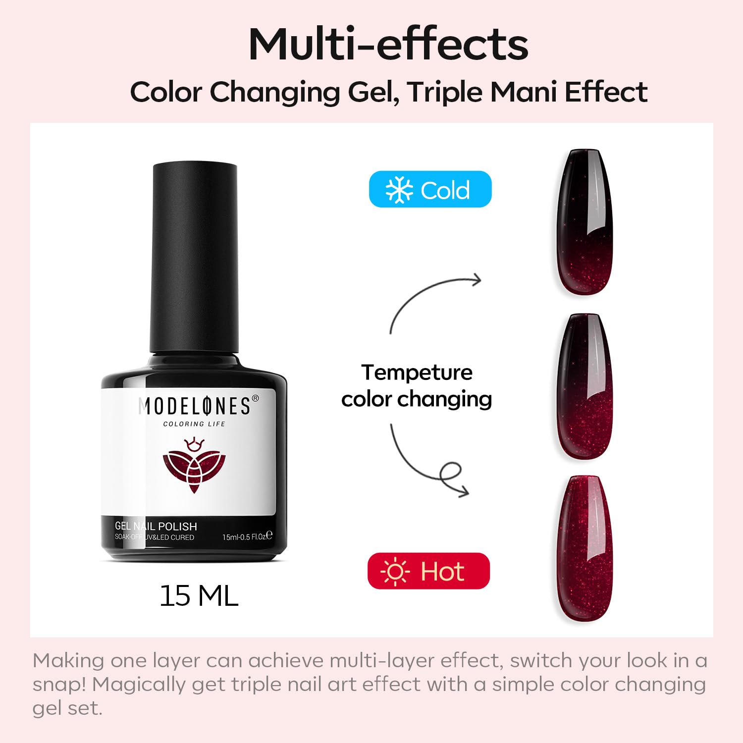 Foto 5 pulgar | Esmalte De Uñas En Gel Modelones Que Cambia De Color Rojo Burdeos, 15 Ml - Venta Internacional.