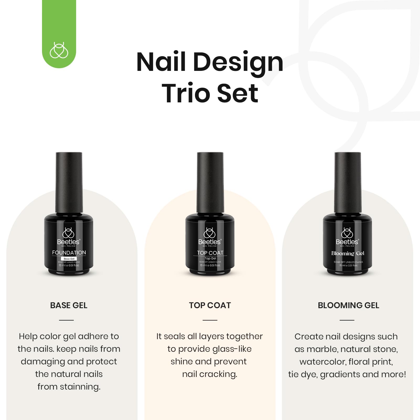 Foto 3 pulgar | Set De Gel Para Uñas Beetles Blooming Gel Y Capa Superior Base Que No Se Limpia, 3 Unidades - Venta Internacional.