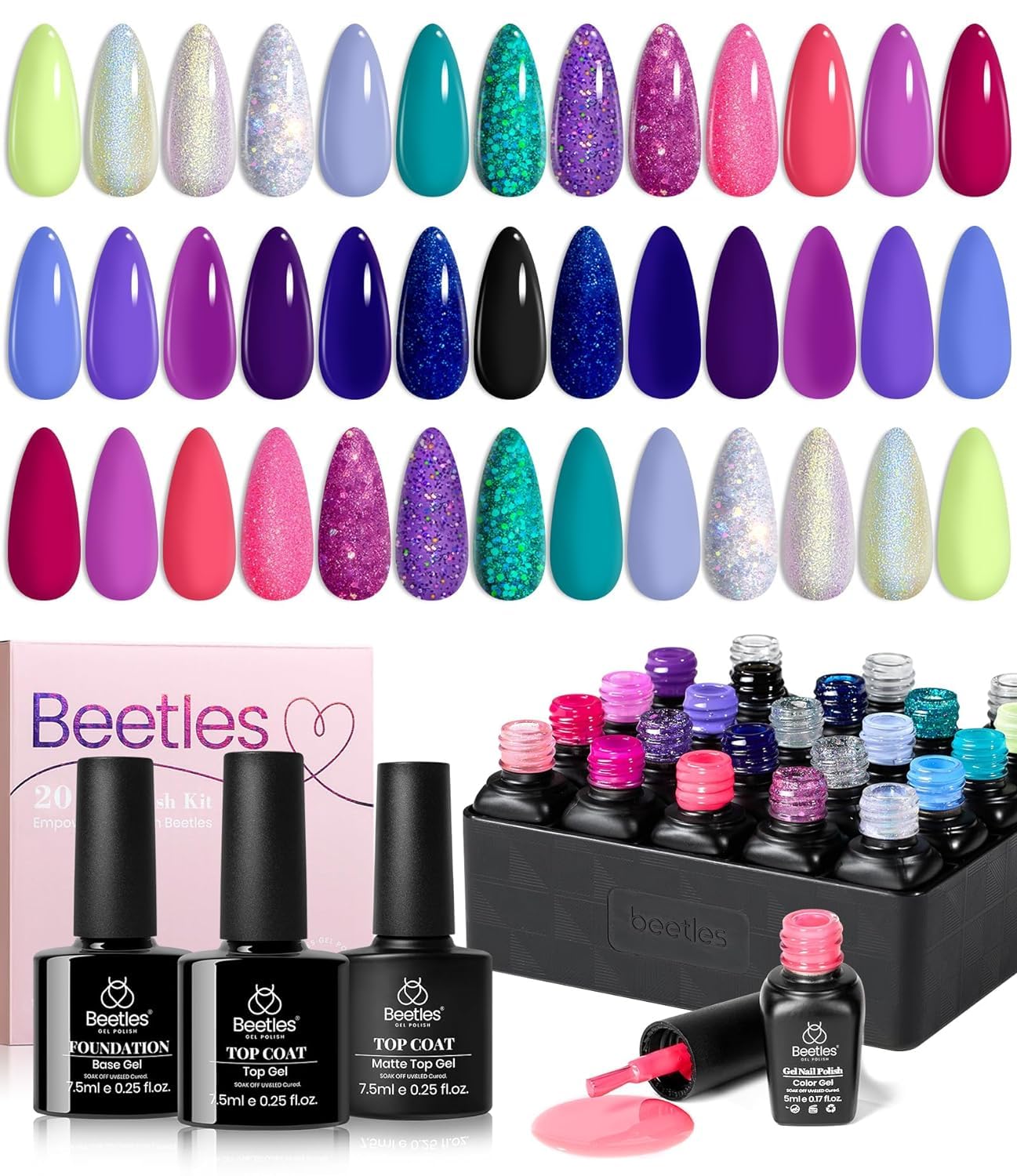 Foto 2 pulgar | Set De Esmaltes De Uñas En Gel Beetles Midnight Euphoria, 20 Colores - Venta Internacional.