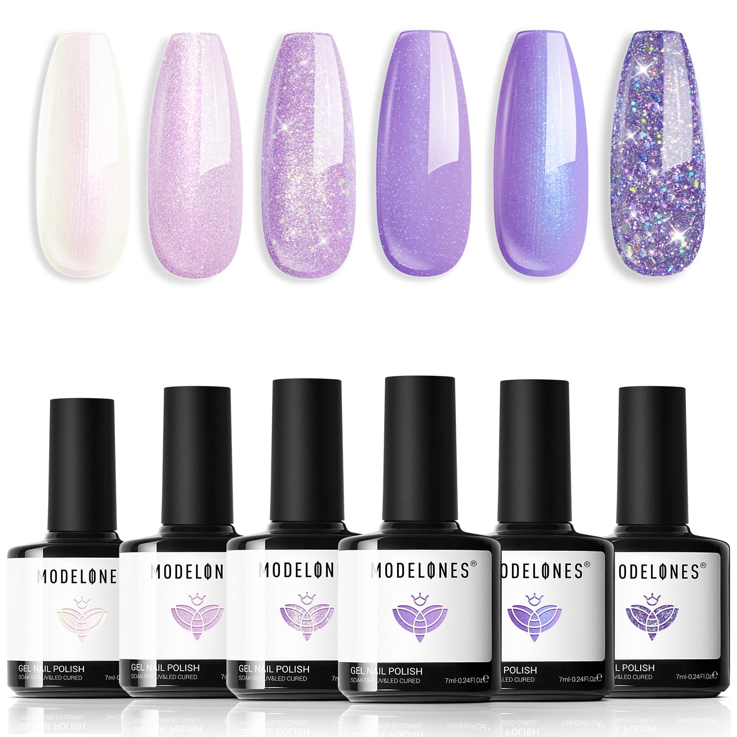 Foto 2 pulgar | Set De Esmaltes De Uñas En Gel Modelones Purple Glitter, 6 Colores - Venta Internacional.