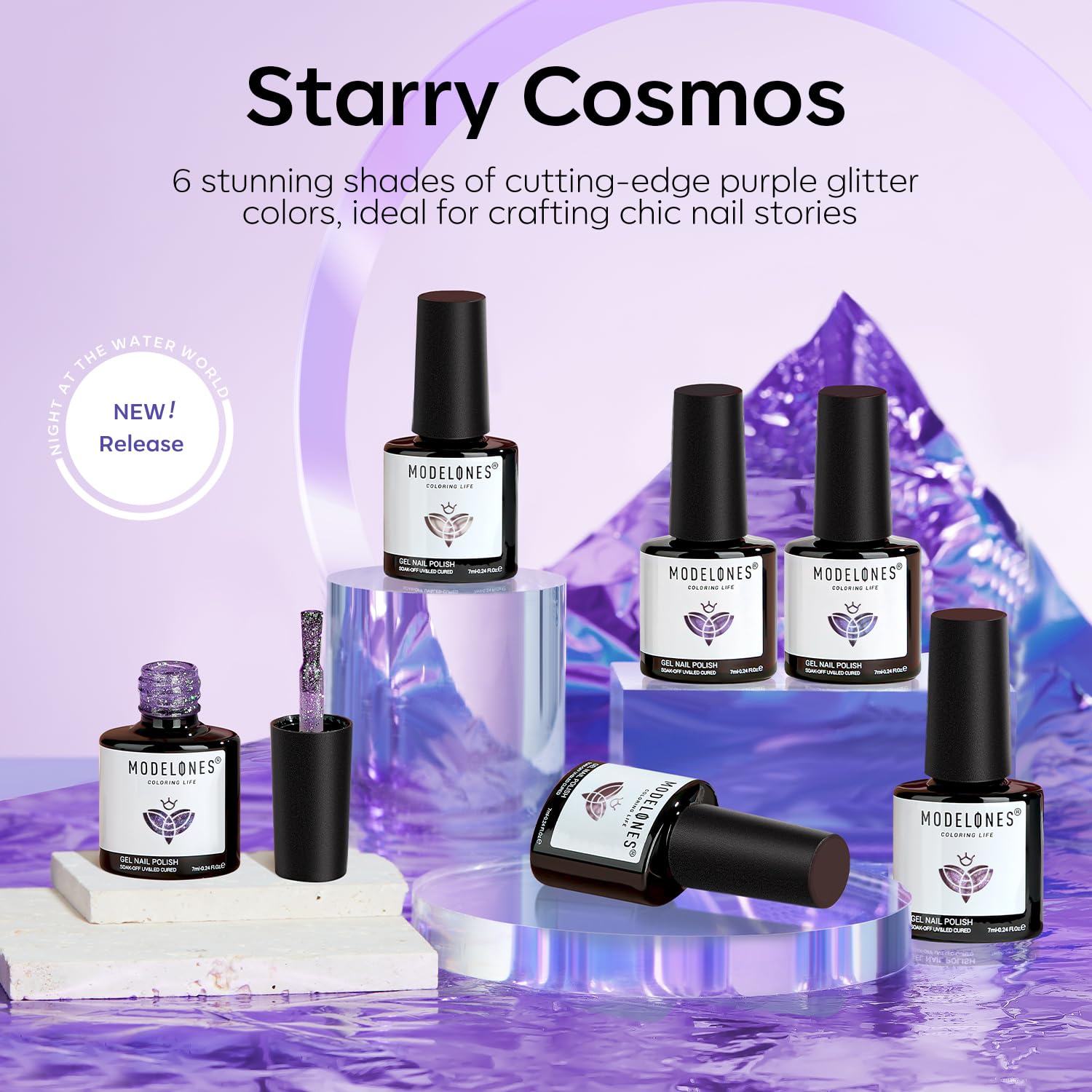 Foto 5 | Set De Esmaltes De Uñas En Gel Modelones Purple Glitter, 6 Colores - Venta Internacional.