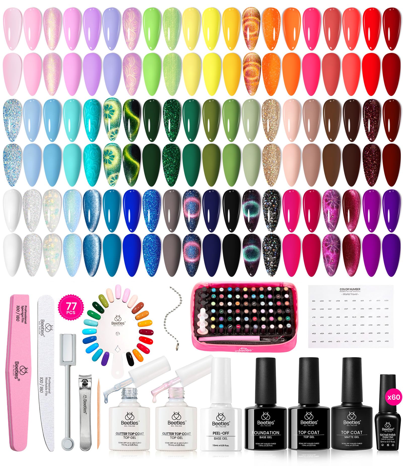 Foto 2 pulgar | Set De Esmaltes De Uñas En Gel Beetles, 60 Colores, Ojo De Gato, 77 Unidades - Venta Internacional.
