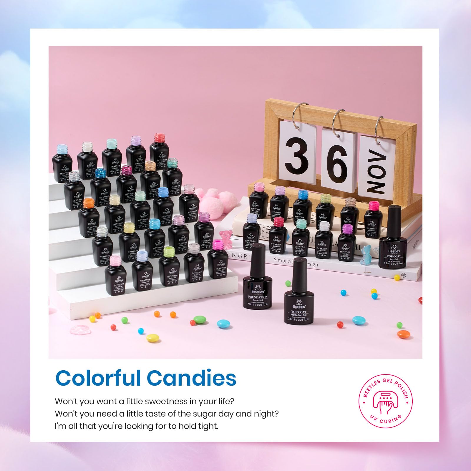 Foto 3 | Set De Esmaltes De Uñas En Gel Beetles Pastel, 39 Unidades Con Capa Superior Base - Venta Internacional.