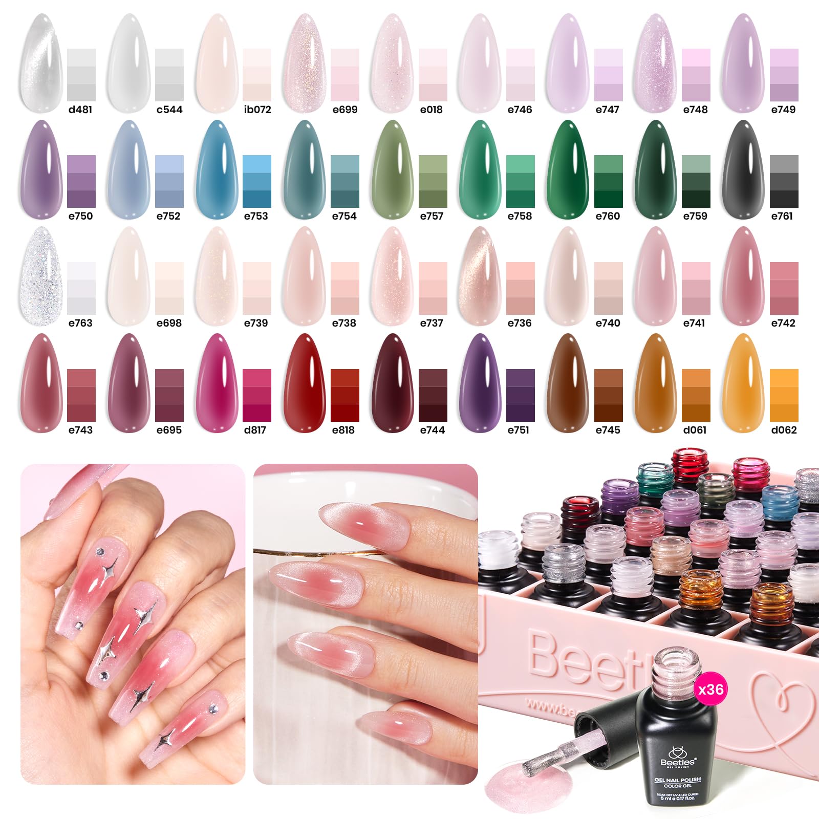 Foto 2 pulgar | Set De Esmaltes De Uñas En Gel Beetles, 53 Unidades, 36 Colores - Venta Internacional.