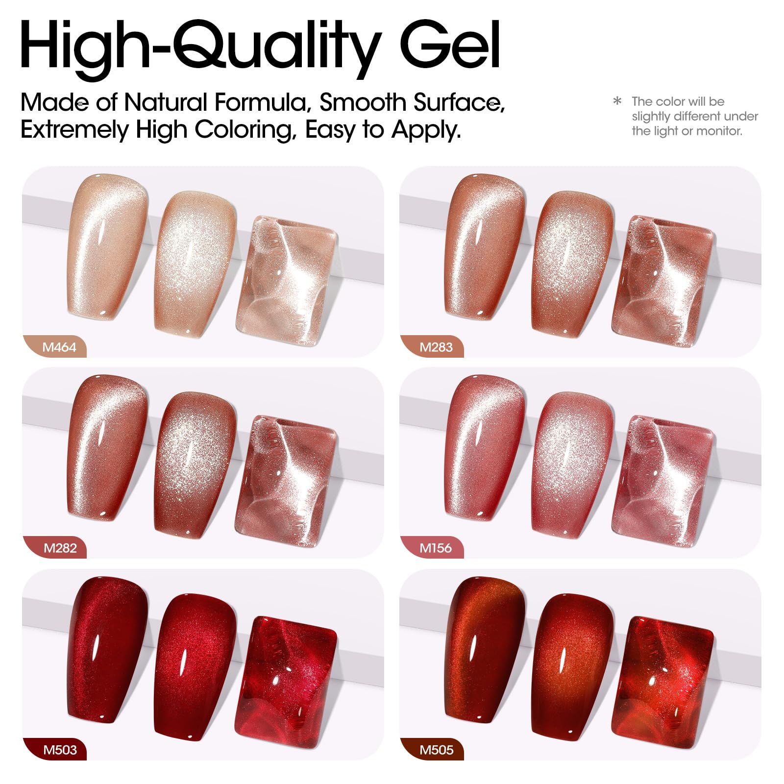 Foto 2 | Set De Esmaltes De Uñas En Gel Gellen Glitter Cat Eye, 6 Colores, Rojo - Venta Internacional.