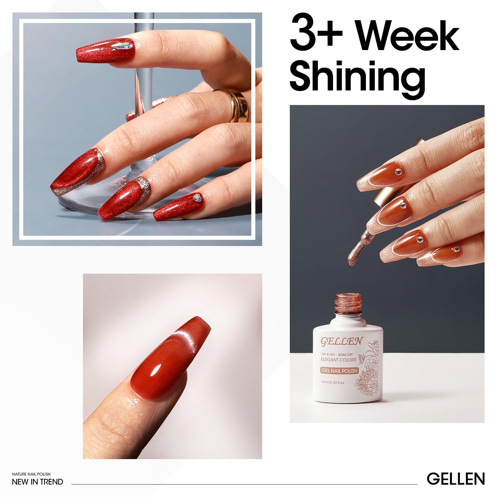 Foto 4 | Set De Esmaltes De Uñas En Gel Gellen Glitter Cat Eye, 6 Colores, Rojo - Venta Internacional.