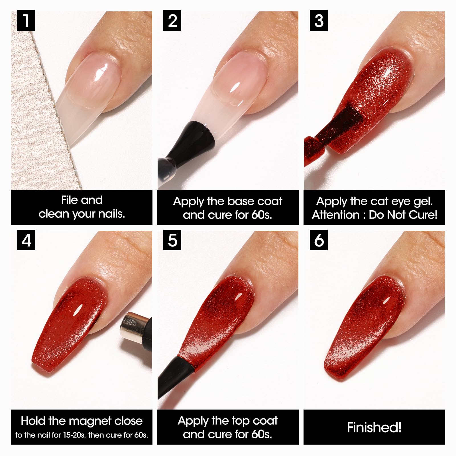 Foto 7 | Set De Esmaltes De Uñas En Gel Gellen Glitter Cat Eye, 6 Colores, Rojo - Venta Internacional.