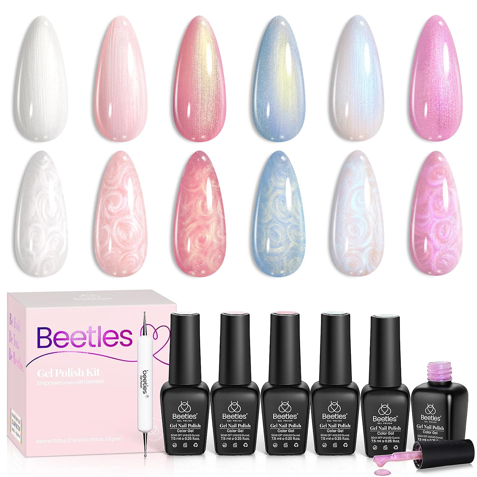 Foto 2 pulgar | Esmalte De Uñas En Gel Beetles Pearl, 6 Colores, Purpurina Brillante - Venta Internacional.