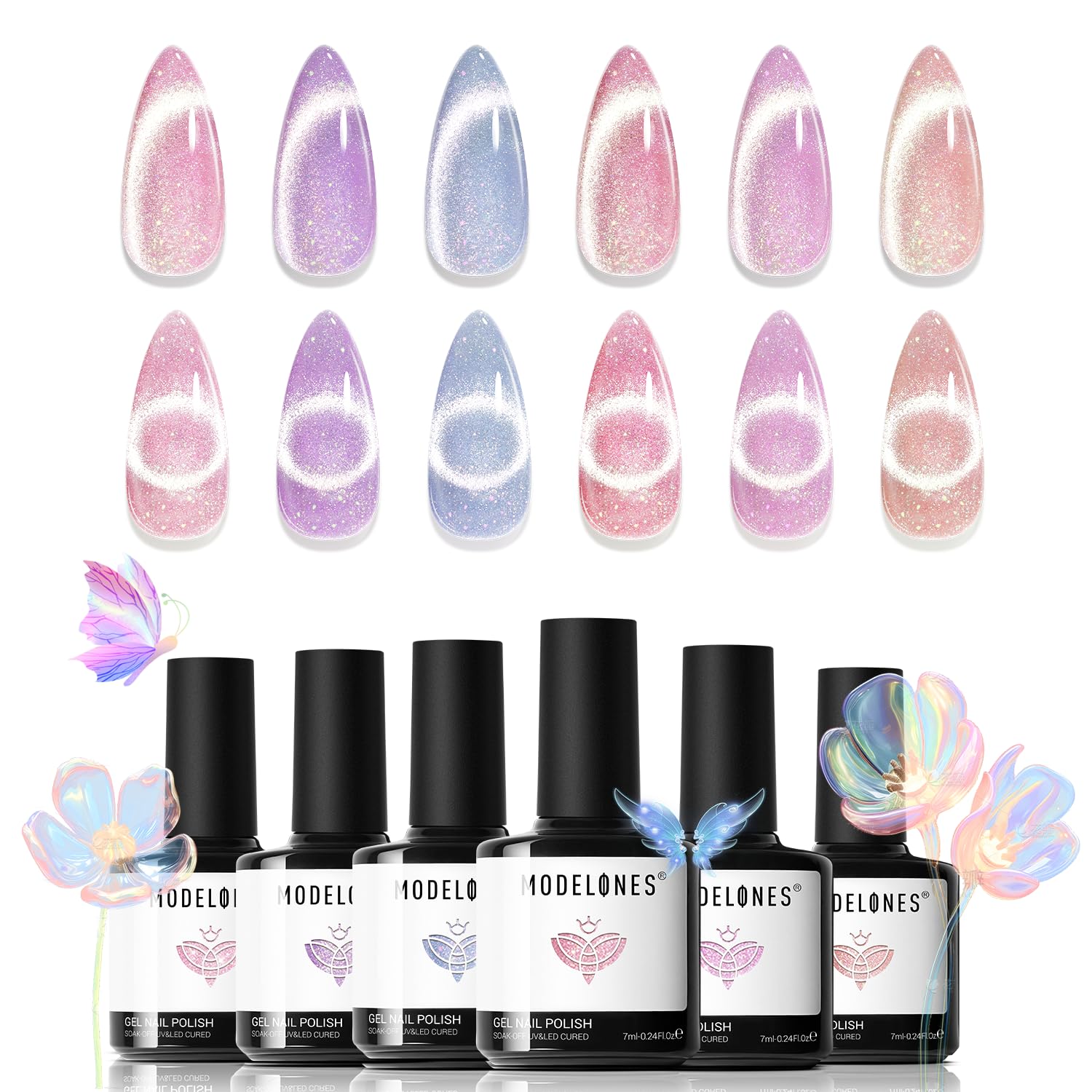 Foto 1 | Kit De Esmaltes De Uñas Modelones Holographic Glitter Cat Eye 6 Colores - Venta Internacional.