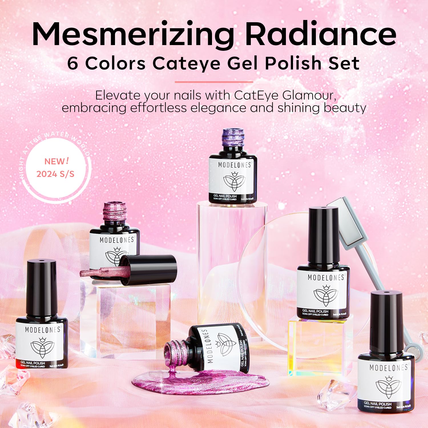 Foto 2 | Kit De Esmaltes De Uñas Modelones Holographic Glitter Cat Eye 6 Colores - Venta Internacional.
