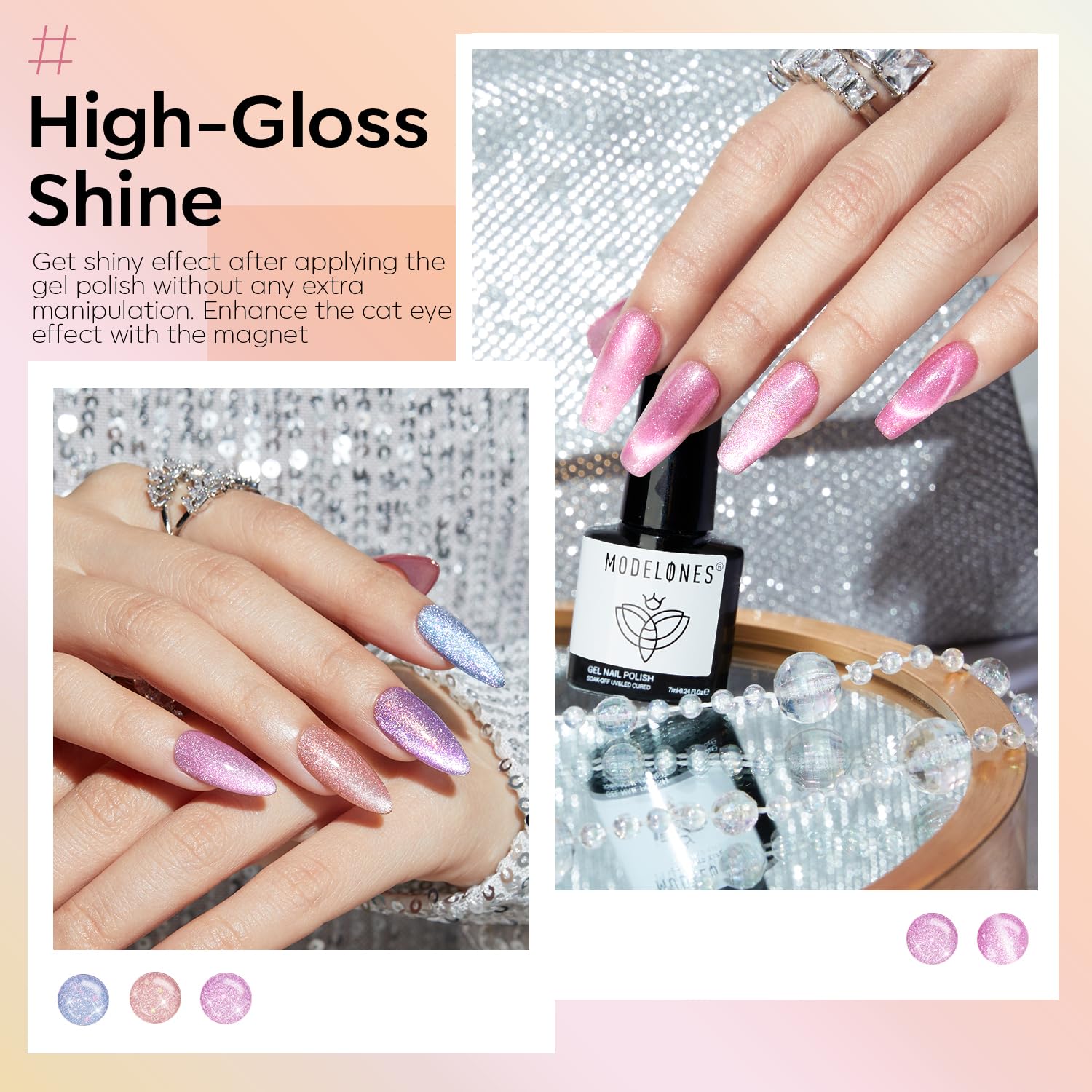 Foto 4 | Kit De Esmaltes De Uñas Modelones Holographic Glitter Cat Eye 6 Colores - Venta Internacional.