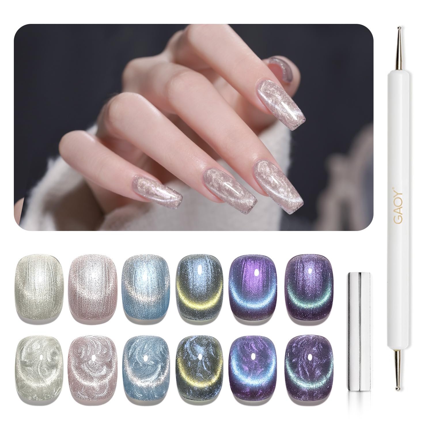 Foto 1 | Set De Esmaltes De Uñas Gaoy Pearl Glitter Cat Eye Gel 6 Colores, 7,3 Ml - Venta Internacional.