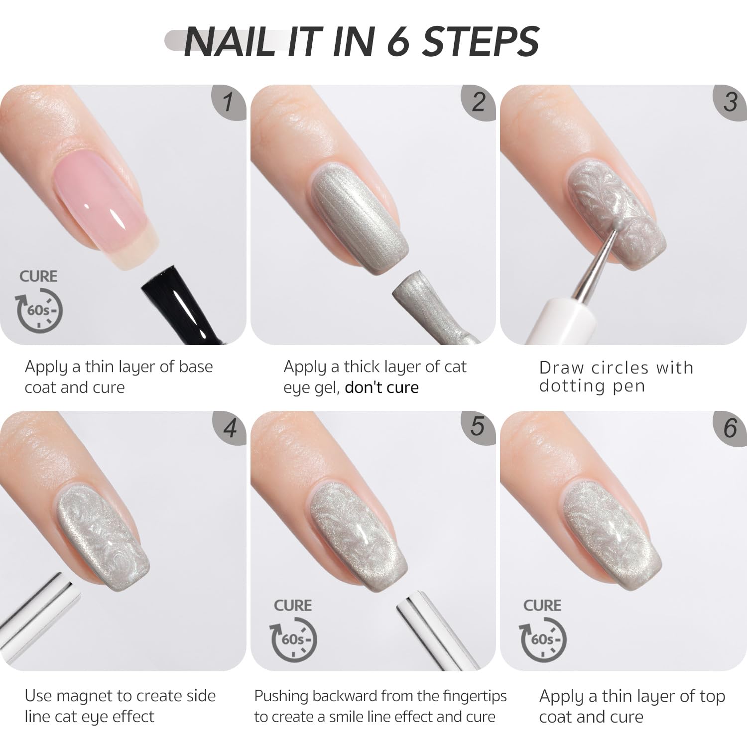 Foto 7 | Set De Esmaltes De Uñas Gaoy Pearl Glitter Cat Eye Gel 6 Colores, 7,3 Ml - Venta Internacional.