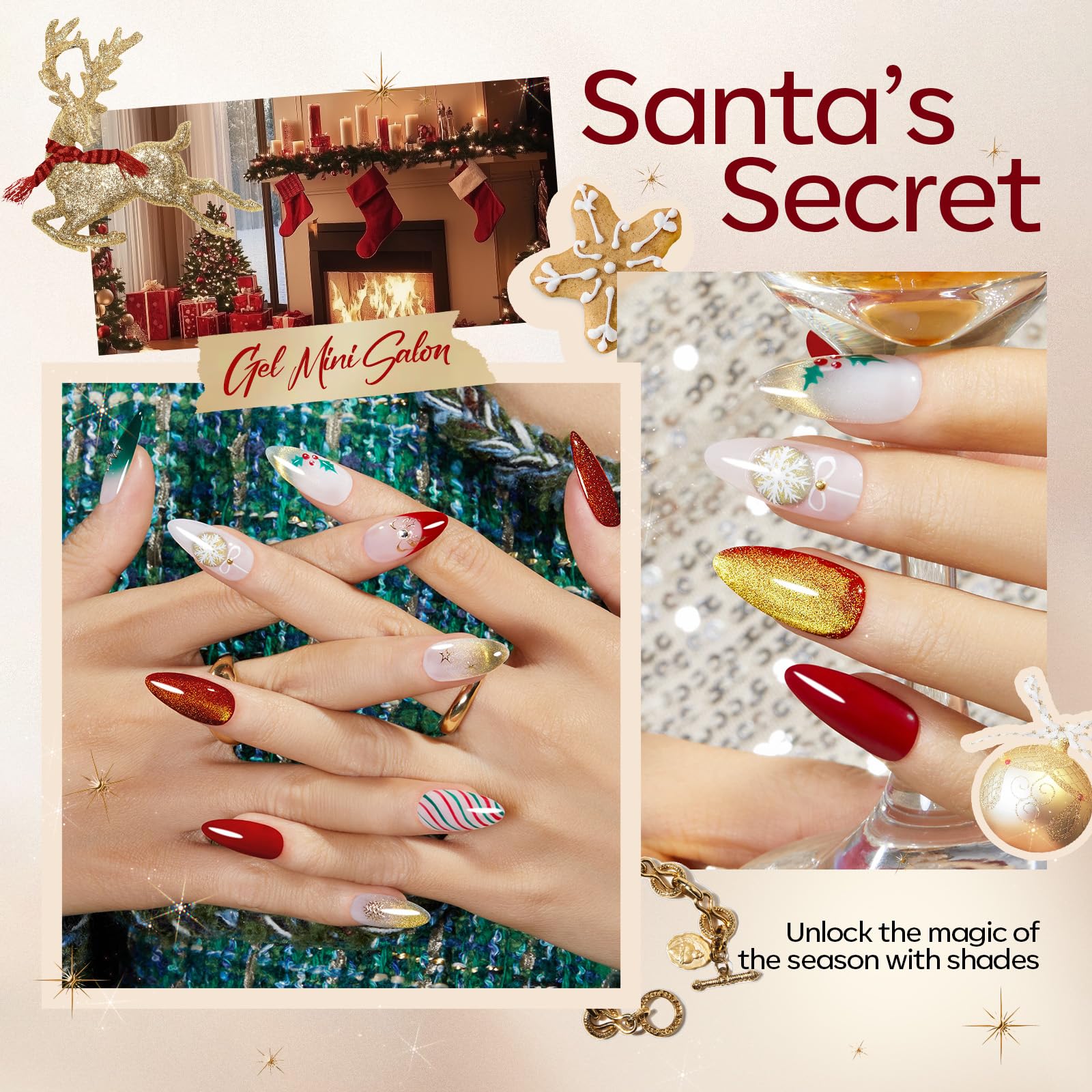 Foto 3 | Kit De Esmaltes De Uñas En Gel Modelones Con Uv, Rojo Claro, Verde Y Dorado - Venta Internacional.
