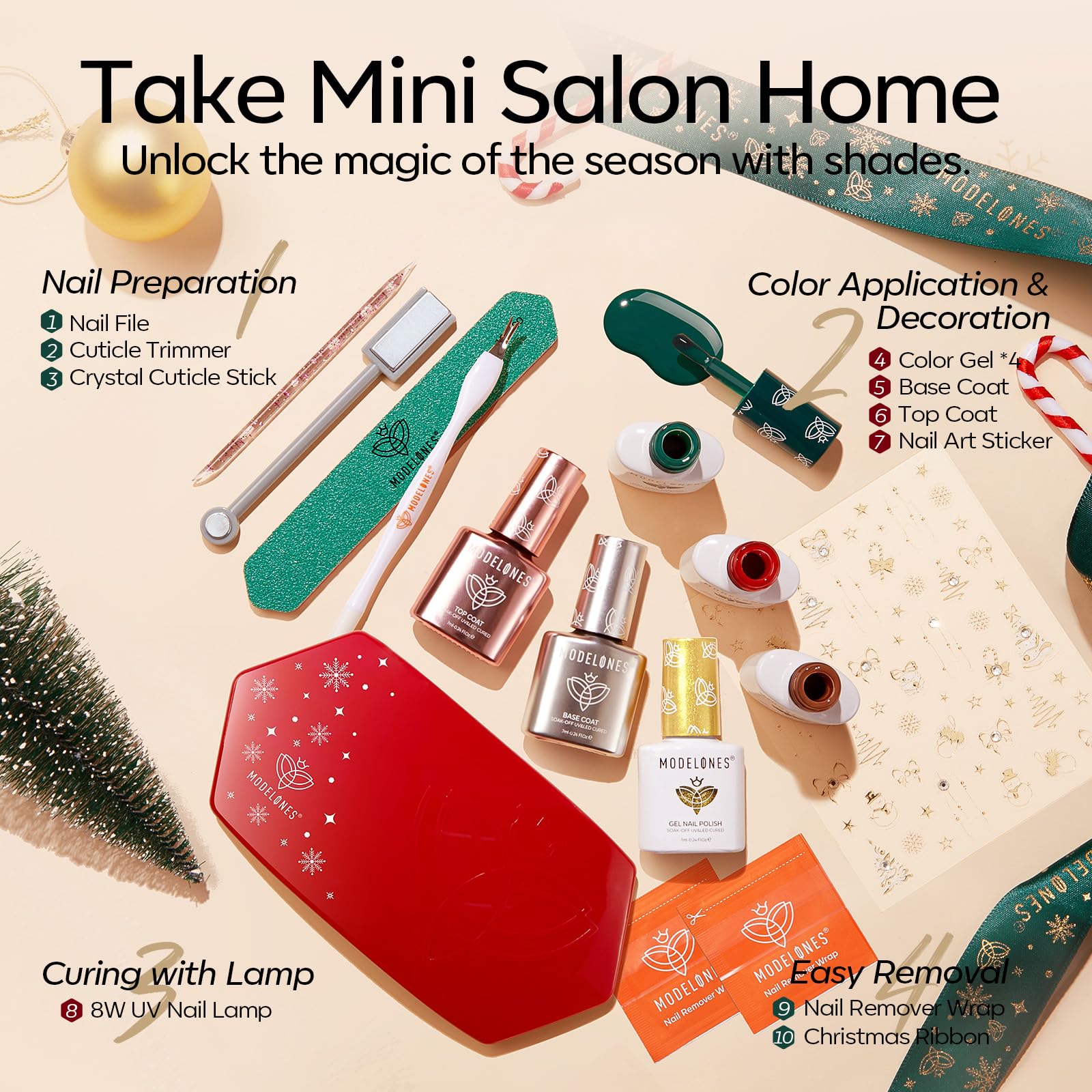 Foto 4 | Kit De Esmaltes De Uñas En Gel Modelones Con Uv, Rojo Claro, Verde Y Dorado - Venta Internacional.