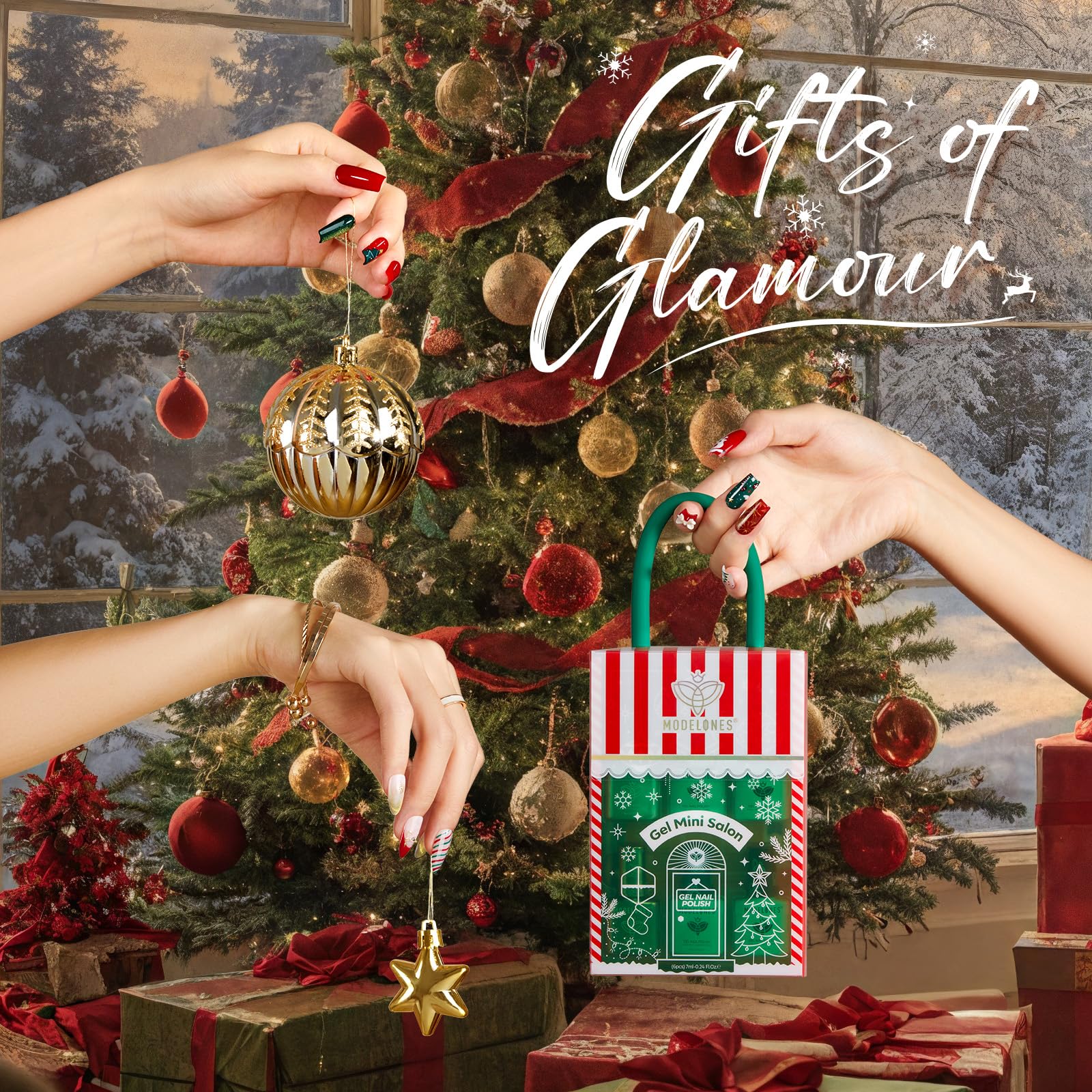 Foto 5 | Kit De Esmaltes De Uñas En Gel Modelones Con Uv, Rojo Claro, Verde Y Dorado - Venta Internacional.