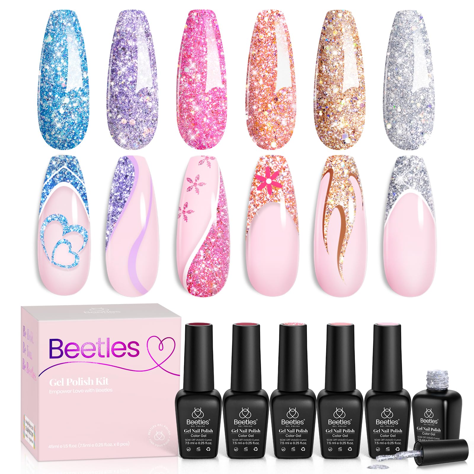 Foto 1 | Set De Esmaltes De Uñas Beetles Glitter Gel, 6 Colores, Para Mujer - Venta Internacional.