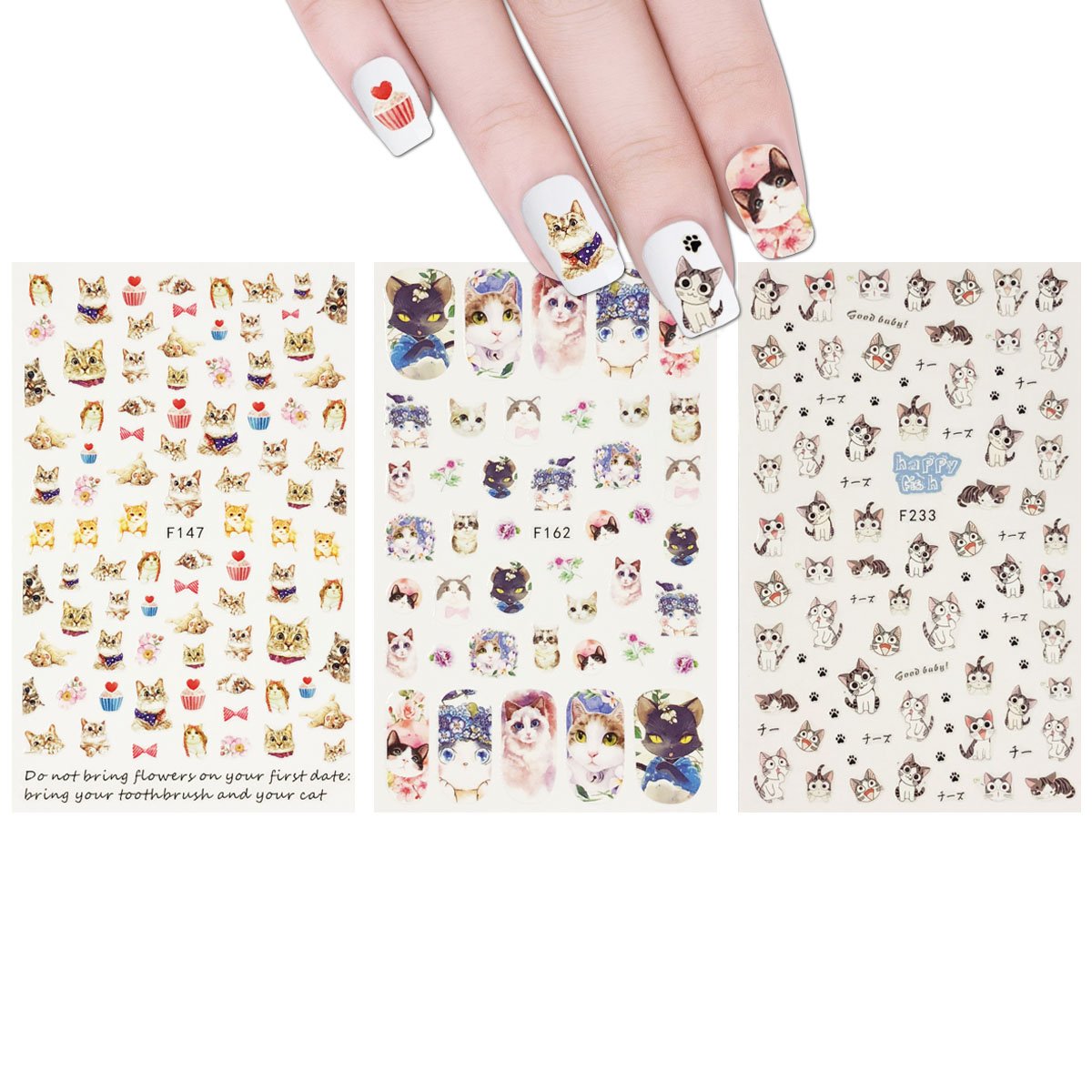 Pegatinas Para Uñas Allydrew Love For Cats, 3 Hojas Con Gatito - Venta Internacional.