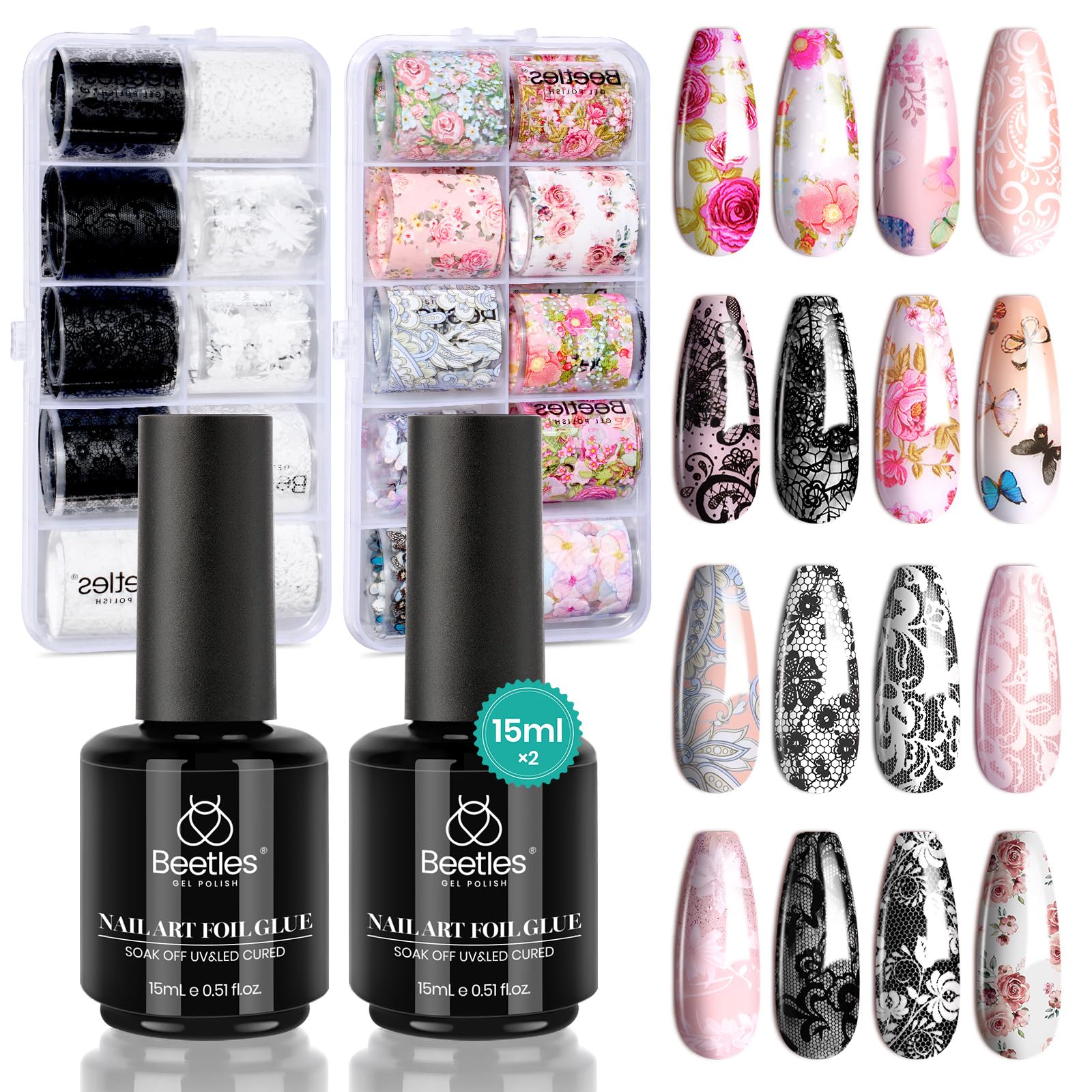 Foto 1 | Set De Gel Adhesivo Para Uñas Beetles  15 Ml  2 Unidades  20 Pegatinas - Venta Internacional.