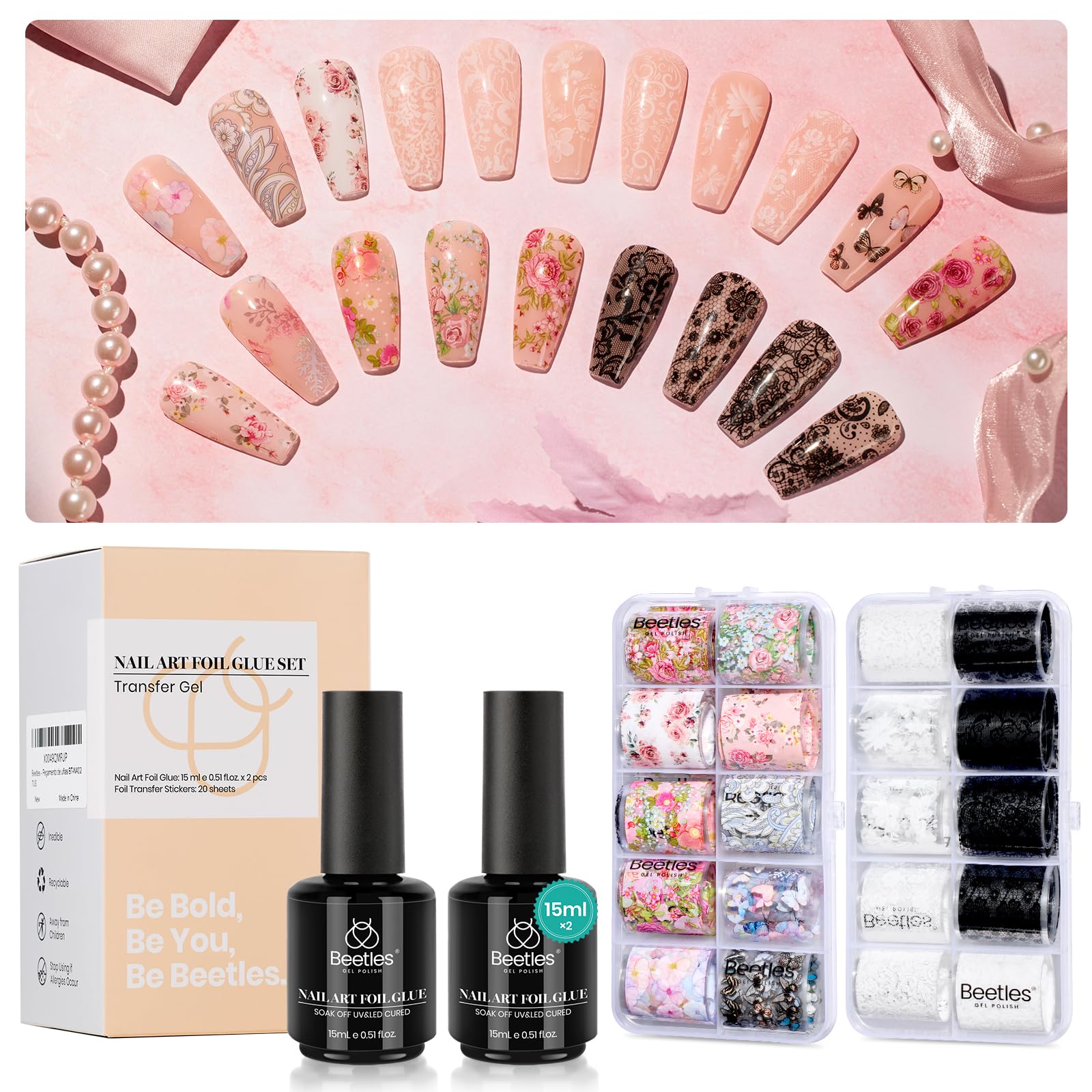 Foto 8 pulgar | Set De Gel Adhesivo Para Uñas Beetles  15 Ml  2 Unidades  20 Pegatinas - Venta Internacional.