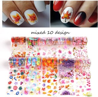 Foto 3 | Láminas Para Uñas Huoguo 10 Colores Hojas De Arce Día De Acción De Gracias - Venta Internacional.