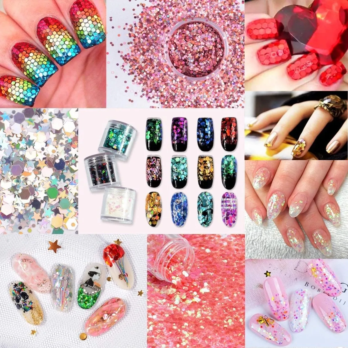 Foto 4 pulgar | Lentejuelas de Uñas con Brillo de 12 pz Multicolor