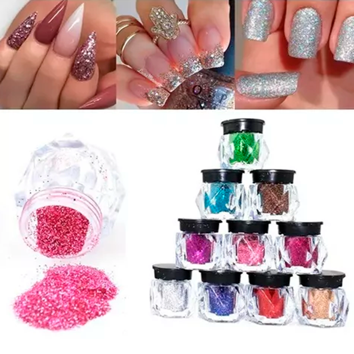 Foto 6 pulgar | Glitter Purpurina Diam para Maquillaje Uñas o Cuerpo 12 Piezas