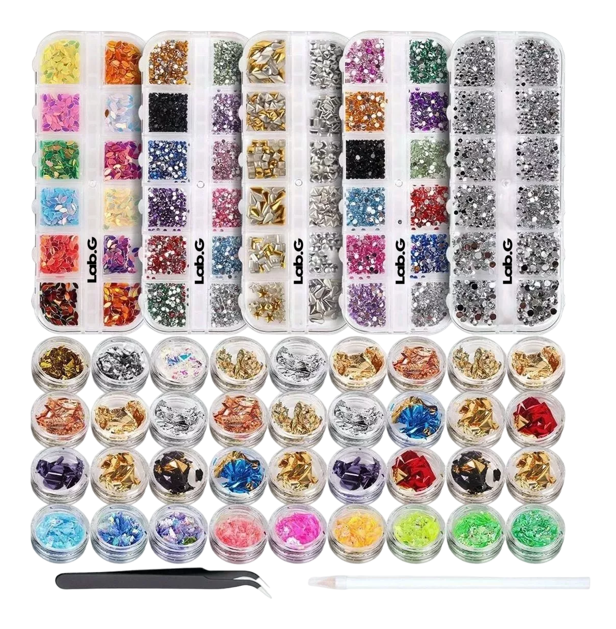 Decoración De Uñas 11440 Pcs Rhinestones 36 Macetas Láminas