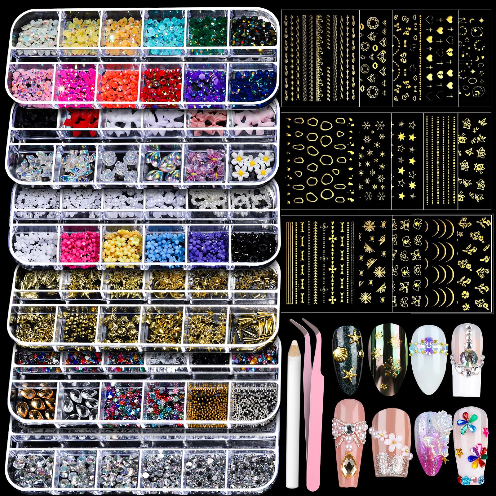 Foto 2 pulgar | Kit De Decoración De Uñas Teenitor Con Pegatinas Y Diamantes De Imitación - Venta Internacional.