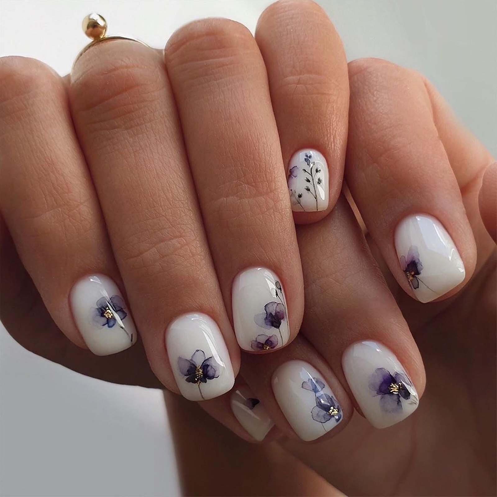 Foto 5 pulgar | Parche De Uñas Postizas Para Uñas  3 Ml  Estampado De Flores Con Tinta  24 Unidades  Huoguo - Venta Internacional.