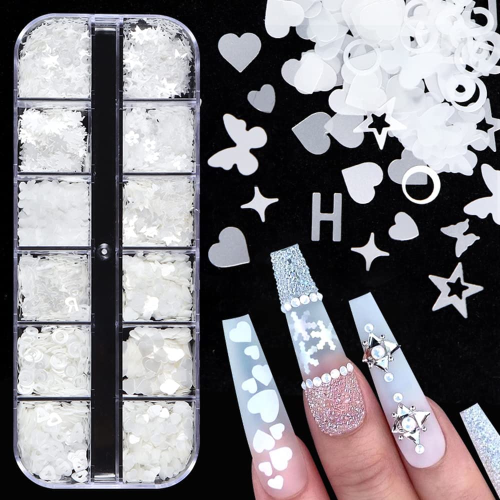 Foto 5 pulgar | Lentejuelas Para Decoración De Uñas  Holográficas  Purpurina  Corazón Blanco Para San Valentín - Venta Internacional.