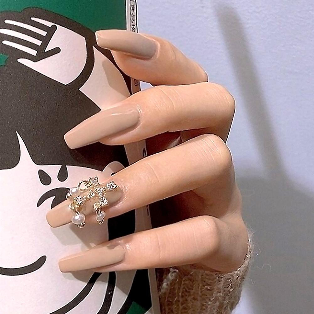 Foto 2 pulgar | Uñas Postizas Huoguo Con Incrustaciones De Diamantes De Imitación De Perlas De Color Té Con Leche - Venta Internacion