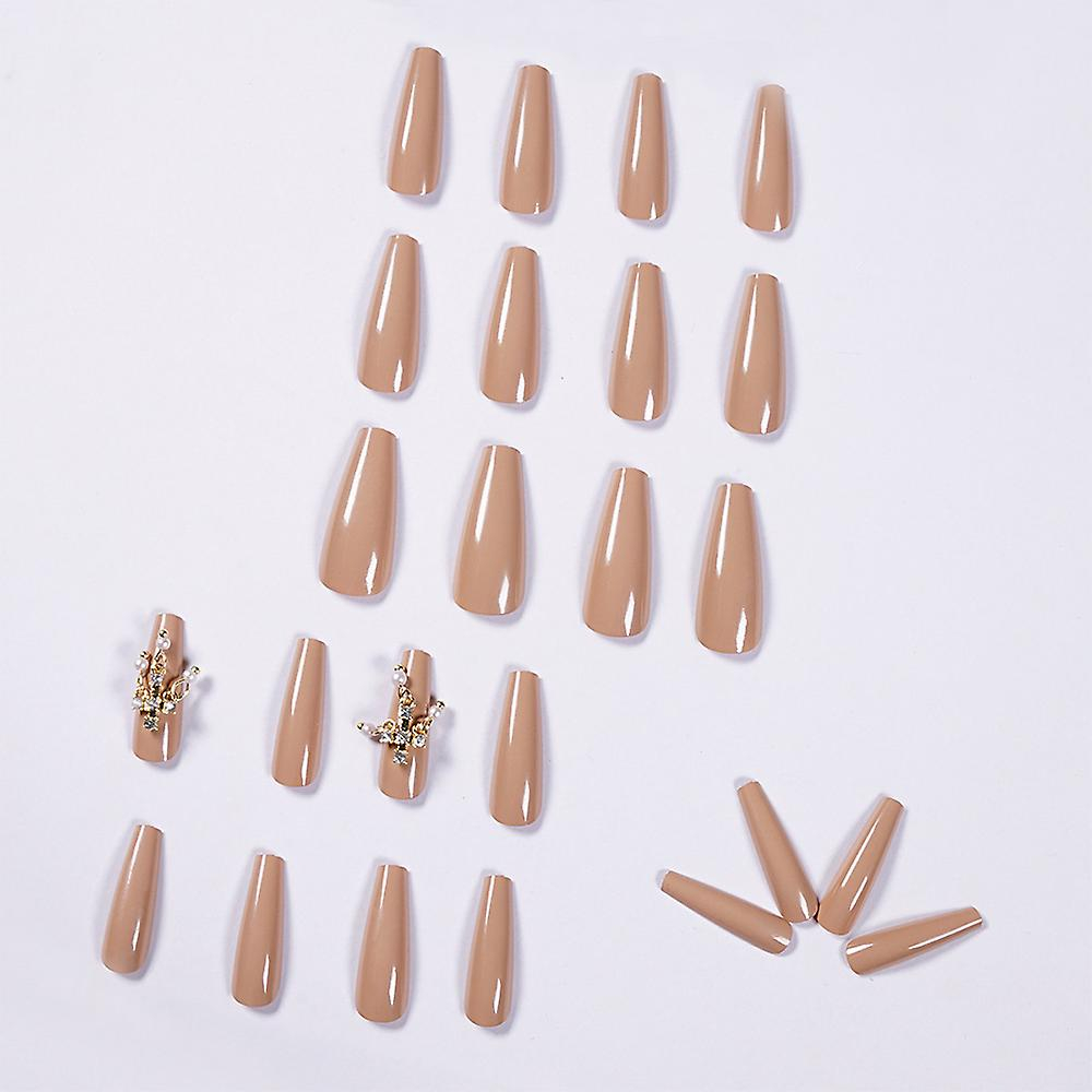 Foto 3 pulgar | Uñas Postizas Huoguo Con Incrustaciones De Diamantes De Imitación De Perlas De Color Té Con Leche - Venta Internacion