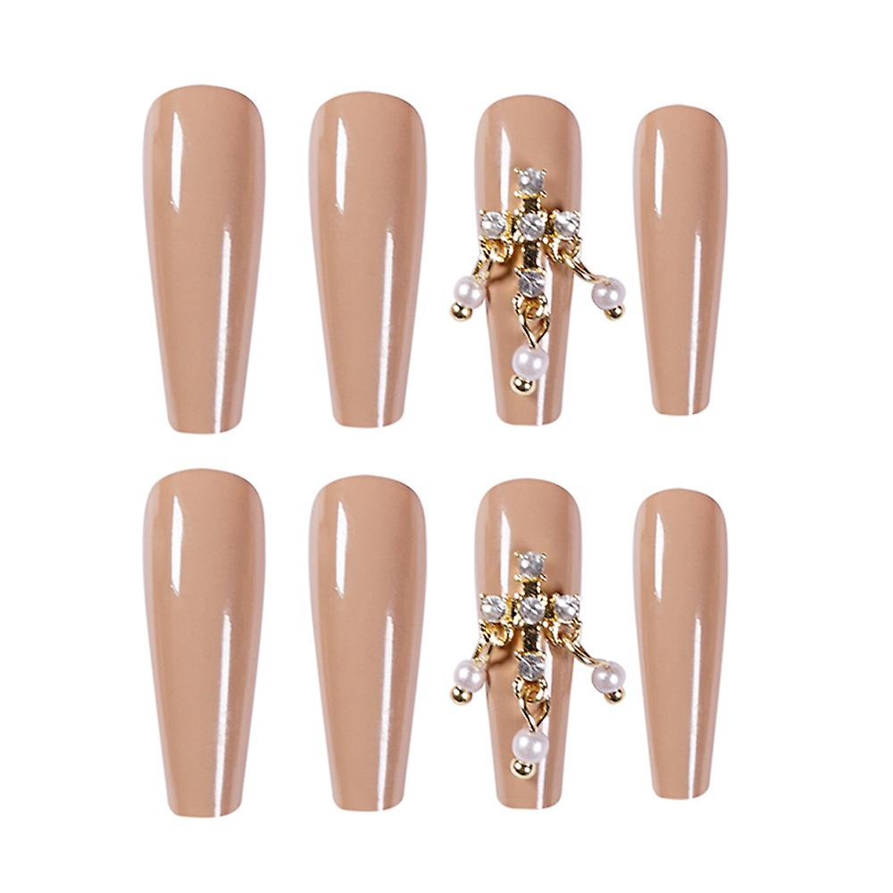 Foto 4 pulgar | Uñas Postizas Huoguo Con Incrustaciones De Diamantes De Imitación De Perlas De Color Té Con Leche - Venta Internacion