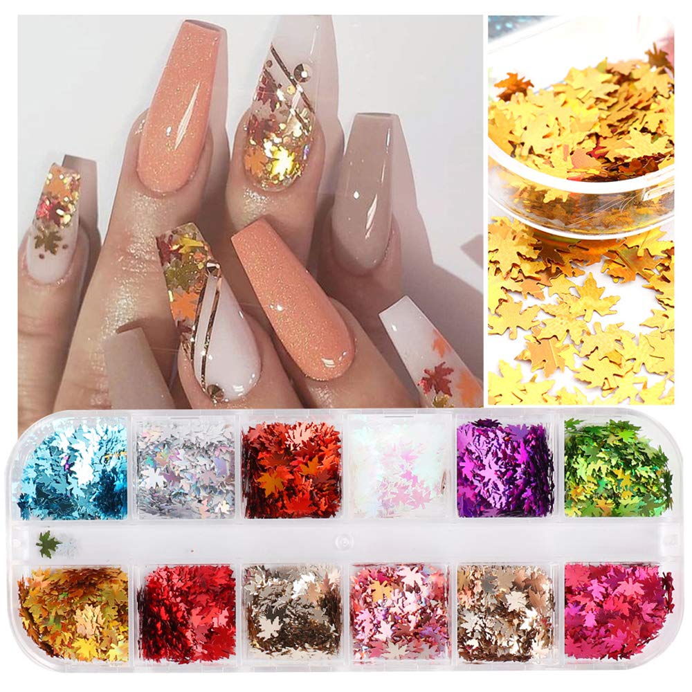 Foto 4 pulgar | Arte De Otoño Huoguo Con Purpurina De Hojas De Arce Con Lentejuelas Para Uñas  12 Colores - Venta Internacional.