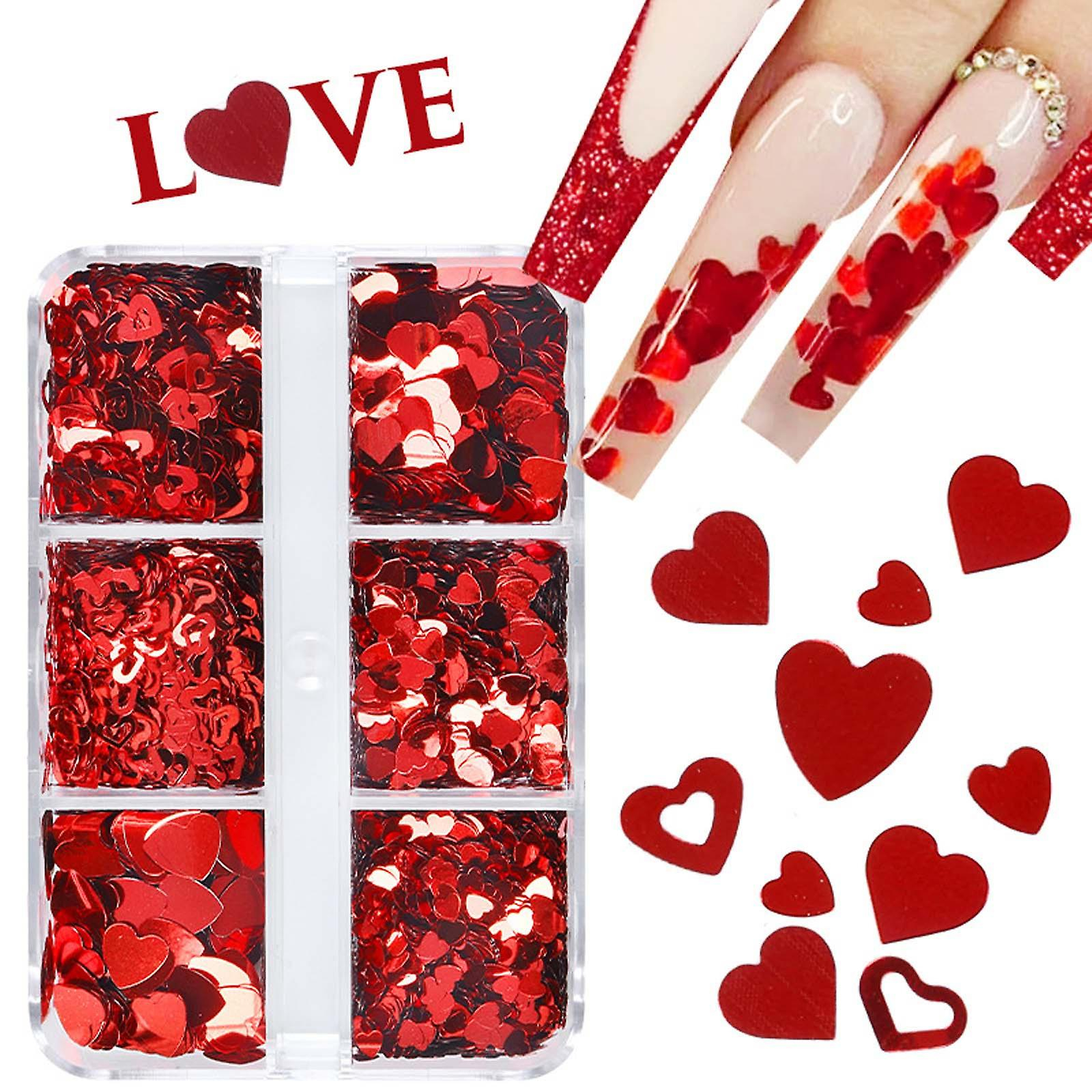 Foto 3 pulgar | Lentejuelas Decorativas Para Decoración De Uñas  Tamaño Grande  Corazón De Amor Rojo  6 Cajas - Venta Internacional.