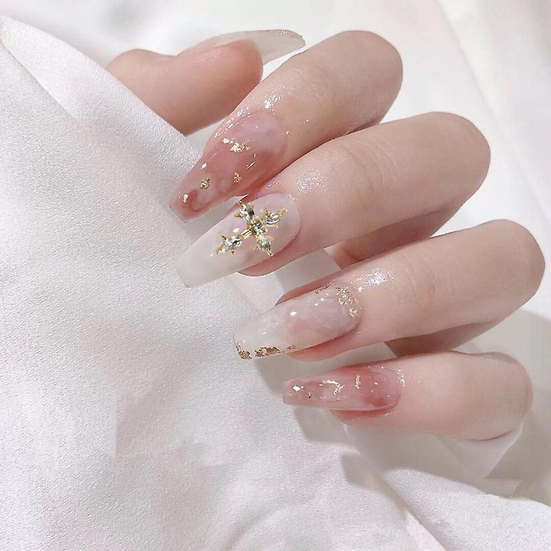Foto 1 | Uñas Postizas Huoguo  Teñidas Con Halo  Incrustaciones De Diamantes Rosados Y Dorados  24 Unidades - Venta Internacio