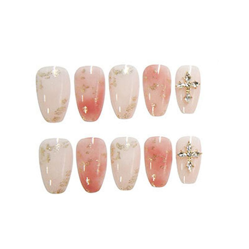 Foto 2 | Uñas Postizas Huoguo  Teñidas Con Halo  Incrustaciones De Diamantes Rosados Y Dorados  24 Unidades - Venta Internacio