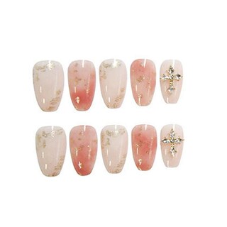 Foto 2 | Uñas Postizas Huoguo Teñidas Con Halo Incrustaciones De Diamantes Rosados Y Dorados 24 Unidades - Venta Internacio