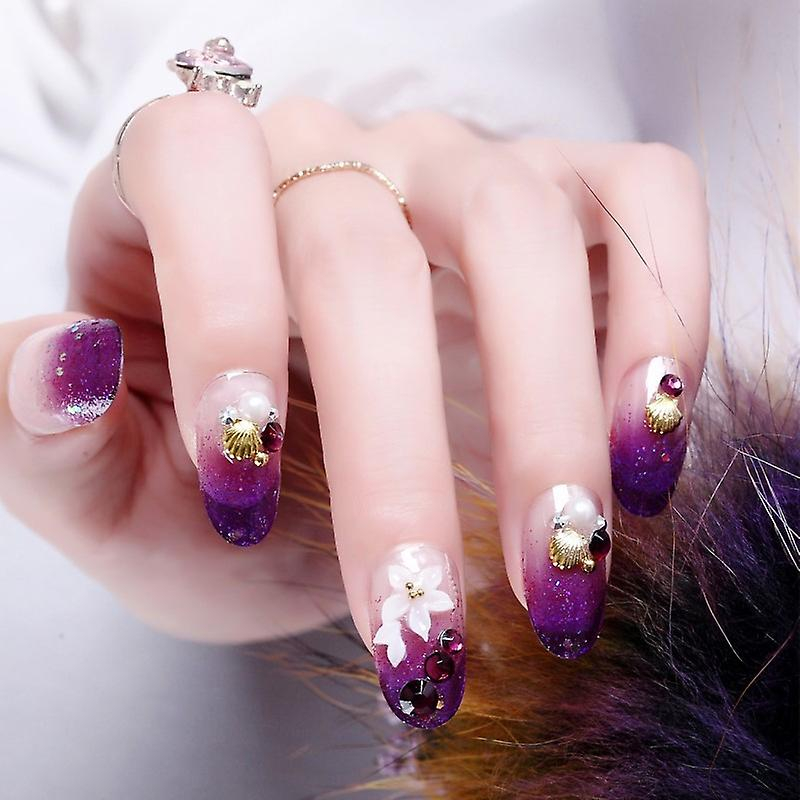 Foto 4 | Presiona Uñas Huoguo Morado Degradado Con Puntas Largas X24 - Venta Internacional.