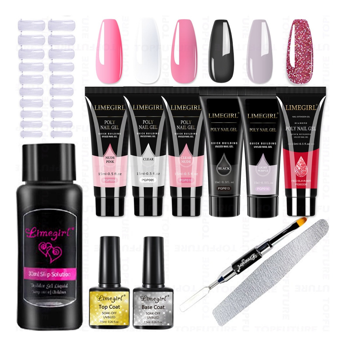 Kit Uñas Polygel 15mlx3 Tipsx100 Slip Solución Lampara Led Geles Rosa $580